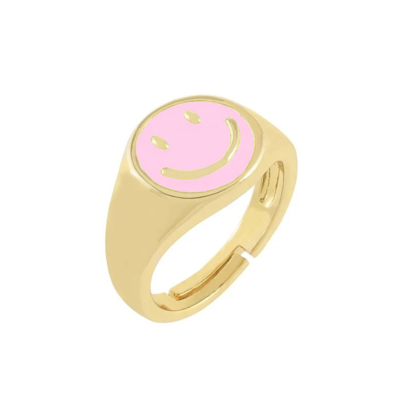 Fashion Smile Face Ring Women Korean Gold Candy Color Happy Face Adjustable Fing - £12.18 GBP