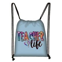Rainbow Teacher Print Backpack Love To Teach Drawstring Bags Causal Storage Bags - £48.67 GBP