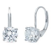 2CT Lab-Created Diamond Drop Dangle Leverback Earrings 14k White Gold Silver - £169.14 GBP