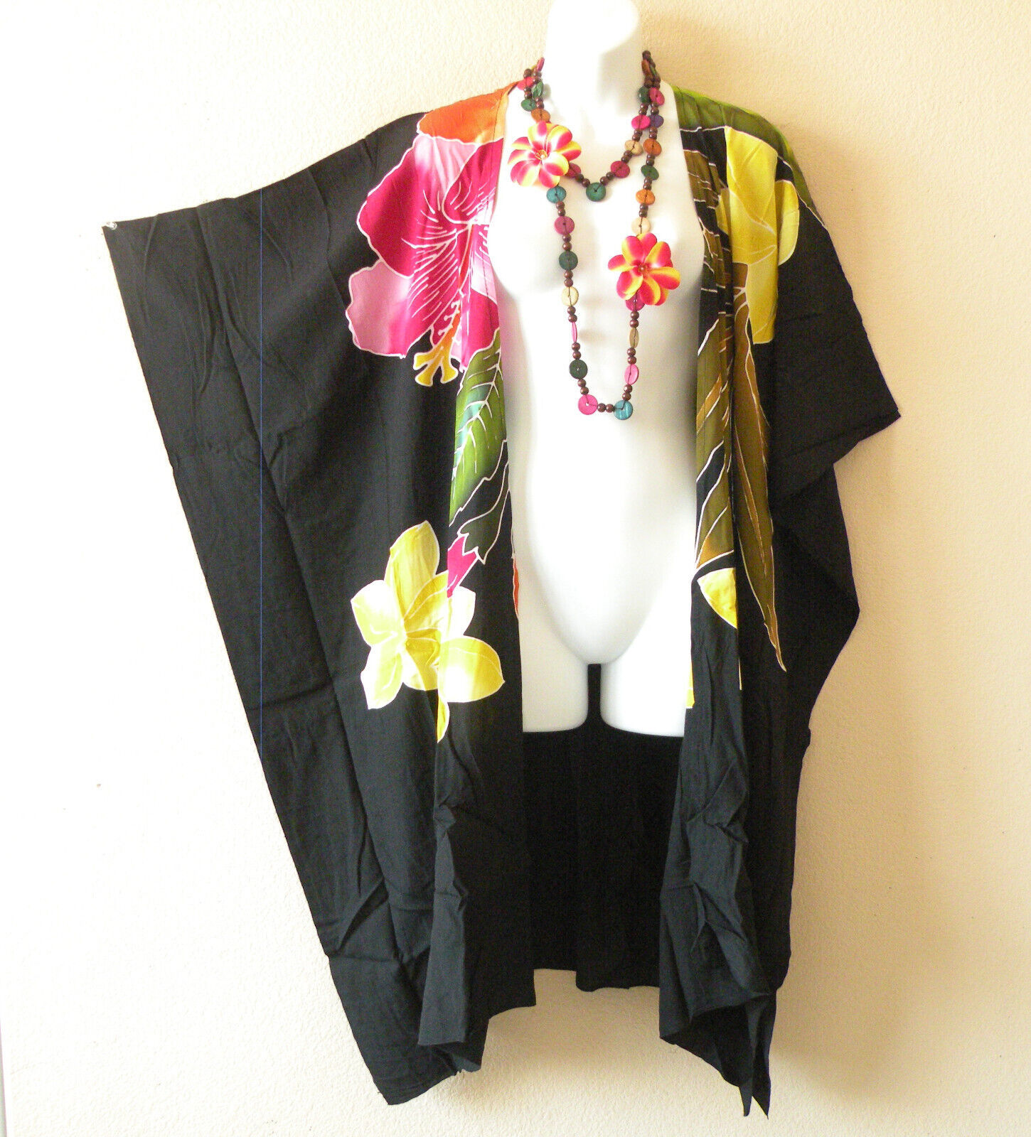 CM28 Floral Hand Painted 38&quot; Kaftan Batik Plus Open Duster Midi Cardigan... - $29.90