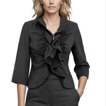 Anthropologie Tabitha Short &amp; Sweet Wool Blend Ruffle Cropped Jacket Bla... - $40.50