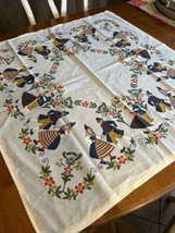 Vintage Inger A  Dutch Tablecloth Cotton 34”x 35” Dancer Floral Luncheon FolkArt - £20.85 GBP