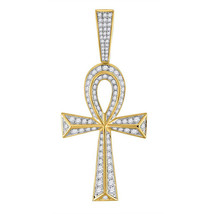 10kt Yellow Gold Mens Round Diamond Ankh Cross Charm Pendant 1-3/4 Cttw - £1,245.88 GBP