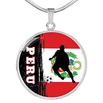 Express Your Love Gifts Peru Flag and Futbol/Soccer Circle Necklace Stainless St - £43.48 GBP