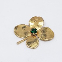 Unsigned Green Rhinestone Gold Tone Clover Pendant - £13.36 GBP