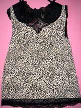 Victoria&#39;s Secret 36C 36D L SLIP DRESS mini ANIMAL PRINT beige black lac... - $79.19