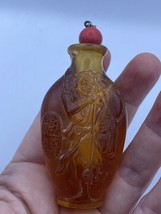 Vintage Dragon Parfum Snuff Bouteille Marron Ambre Sculpté - £50.40 GBP