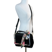 Betsey Johnson Bag Crossbody Satchel Black Floral Scarf Top Handle Faux Leather - £31.36 GBP