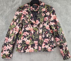 Colleen Lopez Jacket Womens Small Multicolor Floral Faux Leather Retro Moto - £28.47 GBP