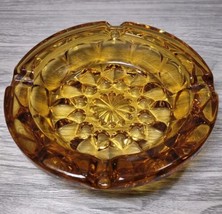 Vintage Round 6&quot; Amber Glass Ashtray with Textured Flower Petal Design ~ MCM - £12.91 GBP