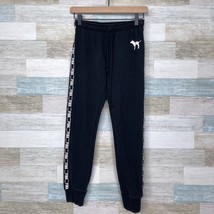 PINK Victorias Secret Spell Out Side Strip Joggers Black White Lounge Wo... - $39.59