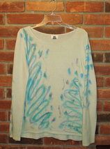 Hand Painted Abstract Art Gently Use Mint Green Women&#39;s Sweater Size L - £23.50 GBP