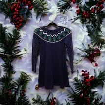 Hanna Anderson Girl Navy Blue With Christmas Trees Knit Dress Size Girl 10 140cm - £20.54 GBP