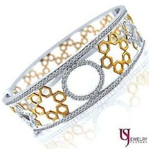 Women&#39;s Hinged Bangle 1.70 TCW Diamond Geometric Bracelet 14k Two-Tone Gold - $7,919.23