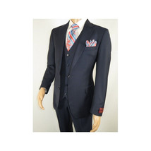 Men Suit BERLUSCONI Turkey 100% Italian Wool Super 180's 3pc Vested #Ber14 Navy image 4
