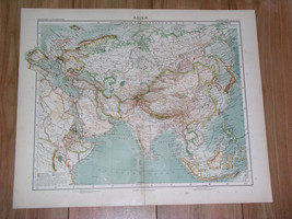 1910 Original Antique Map Of Asia China Japan Korea India Saudi Arabia Russia - £19.40 GBP