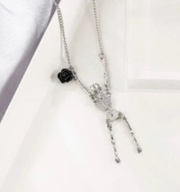 Hanging skeleton with a black rose necklace - Halloween necklace - £7.05 GBP