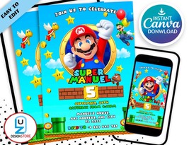 Super Mario Birthday Invitation | Birthday Invitation | Super Mario Invi... - £3.13 GBP