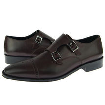 Genuine Real Black Leather Double Buckle Straps Men Handmade Rounded Toe Shoes - £120.18 GBP+