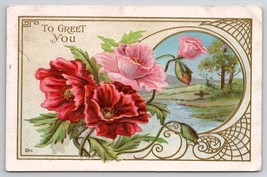 Pink Red Floral Greetings To Davidson Family Long Pine Nebraska Postcard A33 - £3.89 GBP