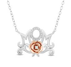 Enchanted Disney   and 10K Rose Gold with 1/20 CTTW Diamond Belle Mom Necklace - £70.89 GBP