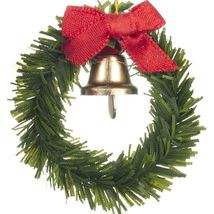Christmas Wreath with Gold Bell - Red Bow b1826 Dollhouse Miniature - £1.43 GBP