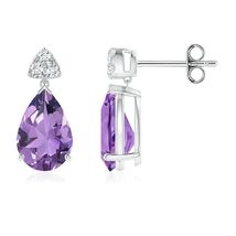 ANGARA Natural Amethyst Drop Earrings with Diamonds in Silver (Size-9x6mm) - $379.05+