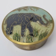 Trinket Jar Elephant Handmade Indian Brass Enamel Savanah Vintage  - $23.70