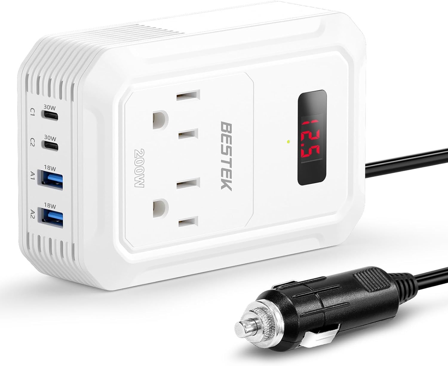 Bestek 200W Car Power Inverter - Dc 12V To 110V Ac Converter With 2 Usb-... - $30.99