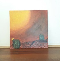 Original Artwork Desert Cactus Acrylic Painting On Panel 8x8 Yellow Orange - £6.11 GBP