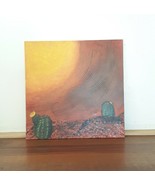 Original Artwork Desert Cactus Acrylic Painting On Panel 8x8 Yellow Orange - £6.14 GBP