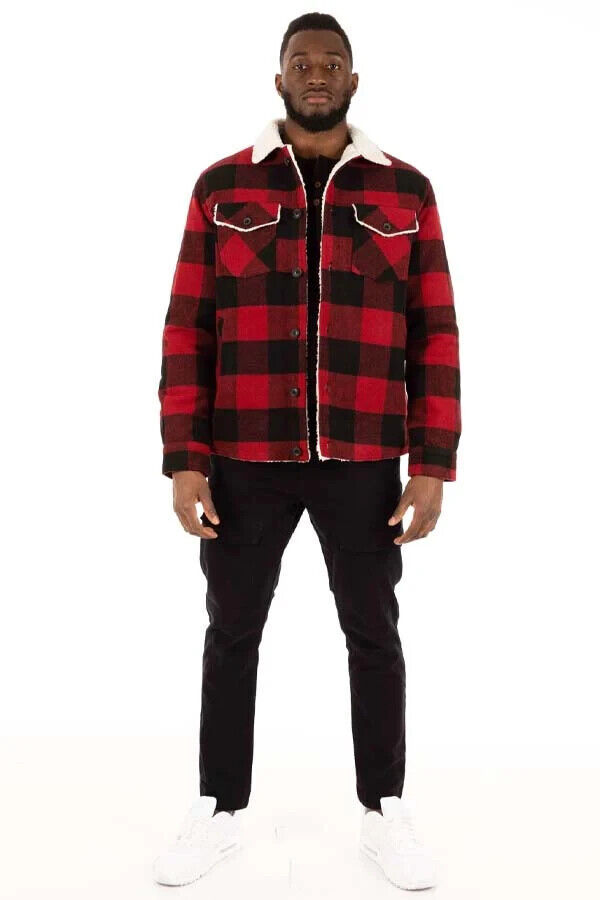 Hedge Men's Sherpa Lined Plaid 25V9 Woven Jacket Red Plaid- Size XL Item image 3