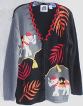 Storybook Knits Womens Large L Cardigan Sweater Elephants Embellished Fringe - £23.60 GBP