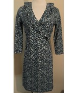 J McLaughlin Navy Green White Print Long Sleeve Faux Wrap Dress Size XS - $595.30 MXN
