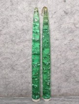 Pair Mcm Mid Century Green Acrylic / Lucite Decorative Silver Flecks Candles 8&quot; - £29.92 GBP