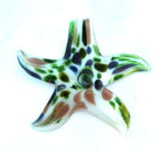 Glass Starfish Pendant For  Necklaces Multicolor Shades of Green Gold on White - £8.18 GBP