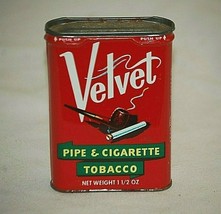 Vintage Velvet Pipe Cigarette Tobacco Red Litho Pocket Tin Can Canister Ad Empty - £7.81 GBP