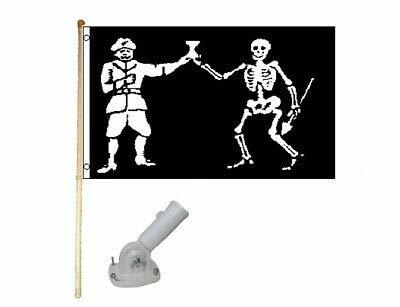 5' Wooden Flag Pole Kit W/Nylon White Bracket 3x5 Pirate Bart Roberts Poly Flag - $34.88