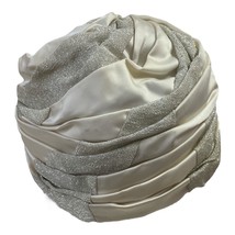 Vintage White Satin & Silver Lame Turban Hat – Structured Evening or Costume Hea - $56.11 CAD