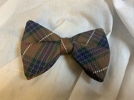 Vintage Wembley Brown Blue Green Plaid Bow Tie With Clip - $7.55