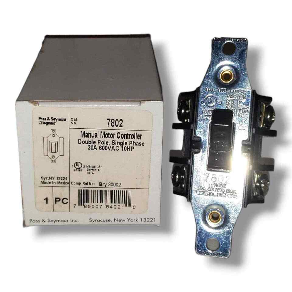 Pass &amp; Seymour 7802 Manual Motor Controller Switch 30A 600V 10HP Single ... - $19.62