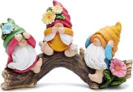 Spring Hear-No, See-No, Speak-No Gnomes Figurines Decorations Flower Gnomes Orna - £26.14 GBP