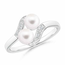 Dual Freshwater Cultured Pearl Ring with Diamond Accents in Silver Size 8 - £198.06 GBP