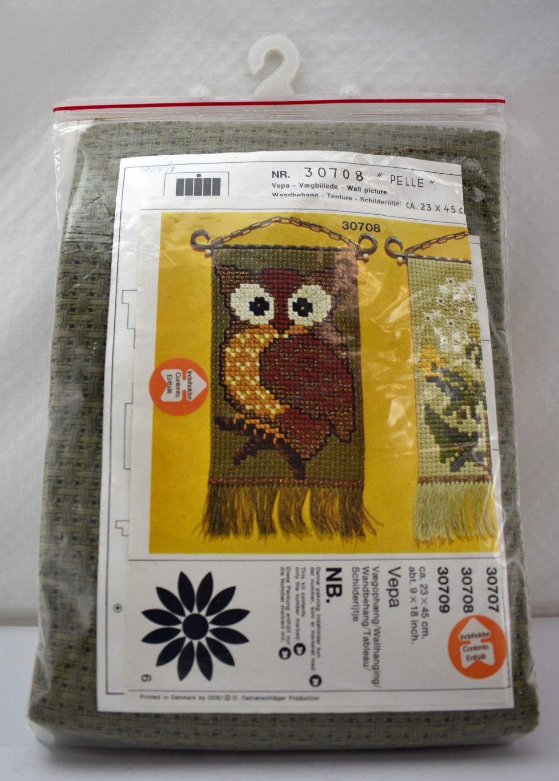 Vintage Oehlenschlager Owl Embroidery Wall Hanging Kit 9" x 18" - Denmark - $28.45
