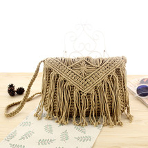 Handmade Rattan Woven Round Handbag Vintage Tassel Straw Rope Knitted Messenger  - £22.65 GBP