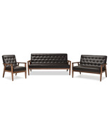 Kennedy Brown Faux Leather Upholstered Wooden 3 Piece Living room Set - $22,715.48 MXN