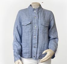 C&amp;C California 100% Linen Jacket Womens Large Blue Snap Front Unlined Ut... - $22.06
