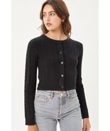 Black Buttoned Cable Knit Cardigan Long Sleeve Sweater_ - £14.90 GBP
