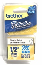 Genuine Brother M231 1/2&quot; Black Print On White Tape Oem - £4.45 GBP