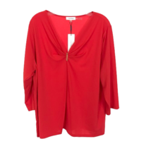 NWT Womens Plus Size 1X Calvin Klein Red Gathered V-Neck Blouse Top NEW - £21.14 GBP